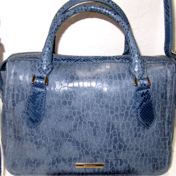 Brahmin Micaela Blue Snake Textured Genuine Leather Satchel - Picture 4 of 11
